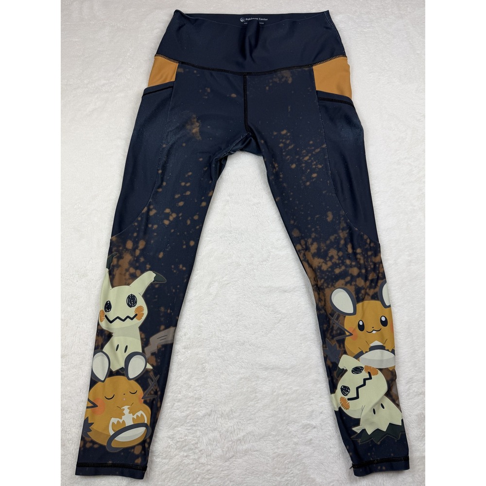Pokemon Center Mimikyu Dedenne Leggings Adult Medium Black Orange Pockets Mesh